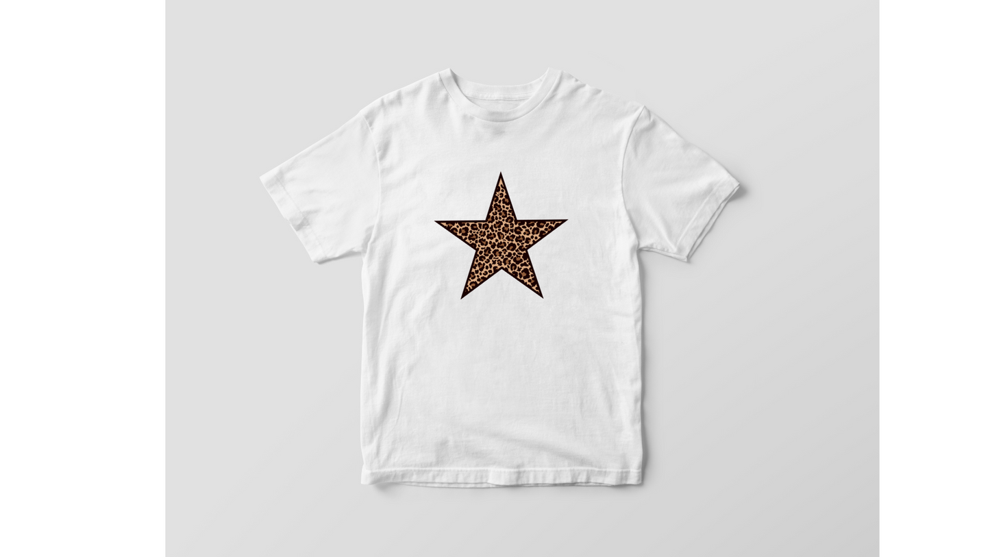 Women's Slim Fit Leopard Print Star T shirt
